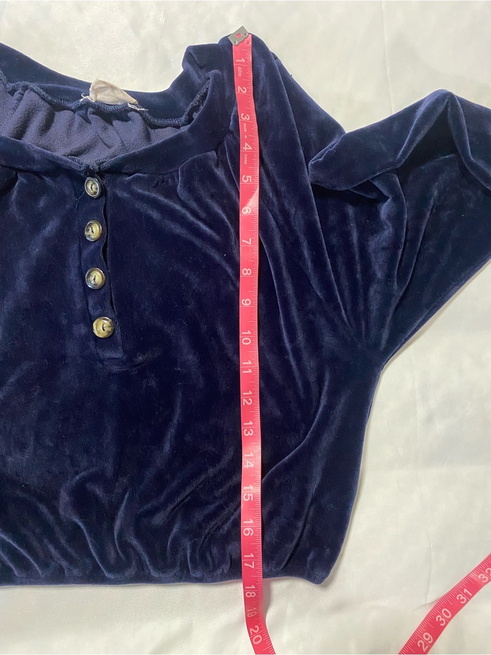 emory park Navy Velvet Cropped Henley Long Sleeve Top - Picture 5 of 7